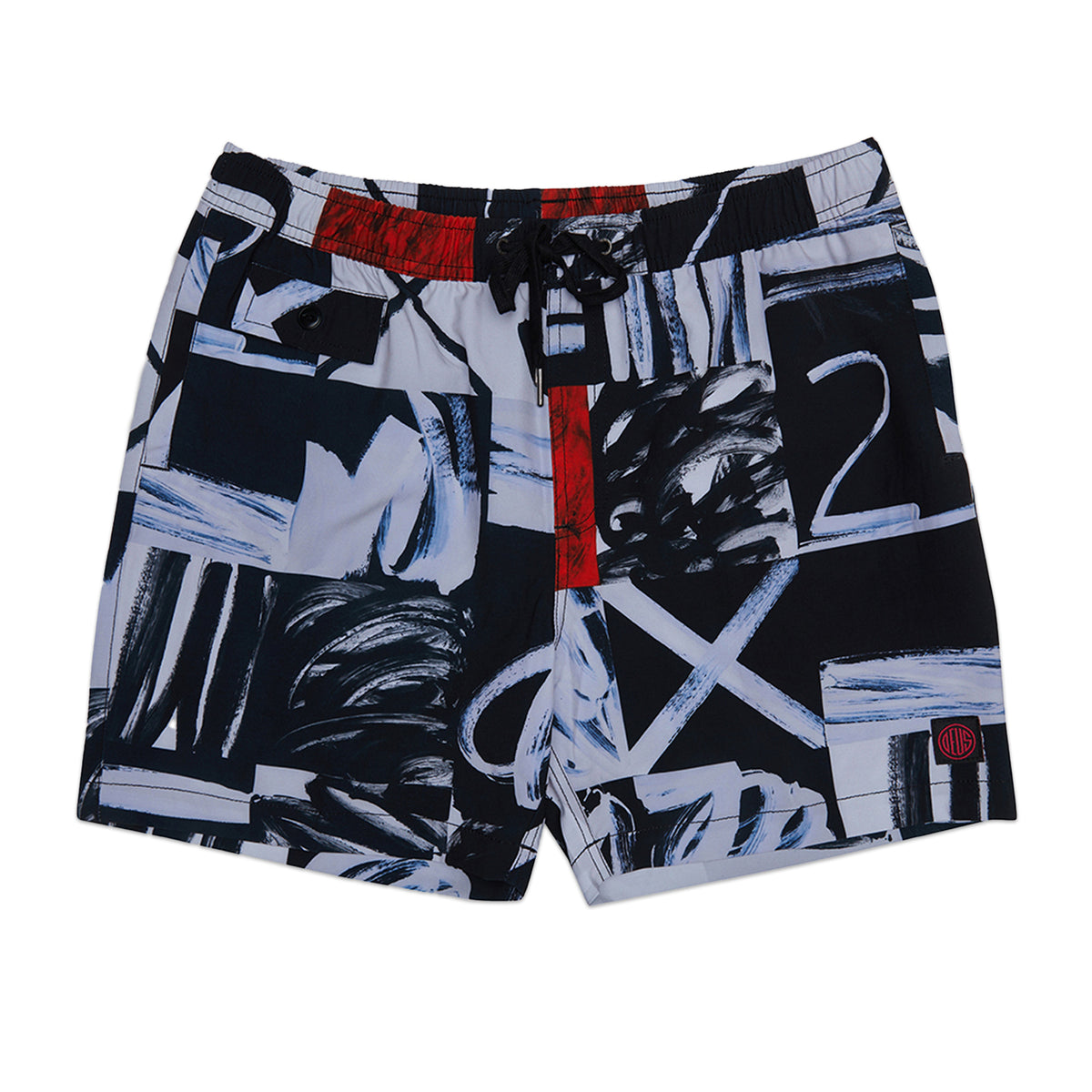 Arcweg Herenzwembroek, 2-in-1, sneldrogende lange zwembroek met compressievoering, elastische strandshorts met ritszakken, Rood., M
